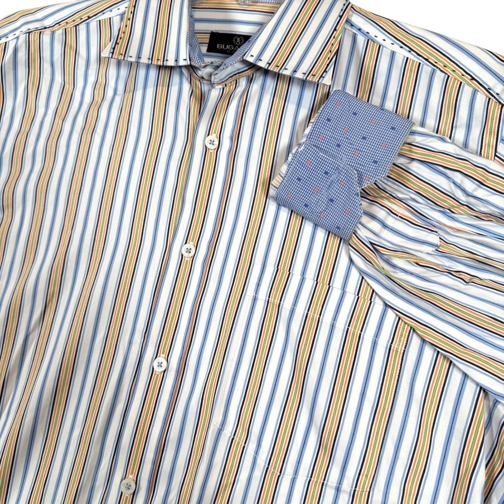 Bugatchi Multicolor Striped Dress Shirt Button Up Long Sleeve Designer Cotton L